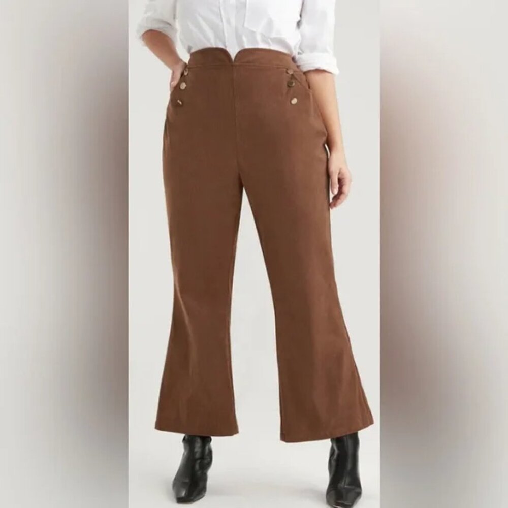 NWT 26 4X BloomChic Brown Button Detail Corduroy Flare Leg Pants